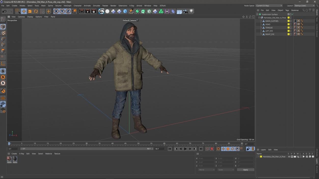 3D Homeless Old Man A-Pose model