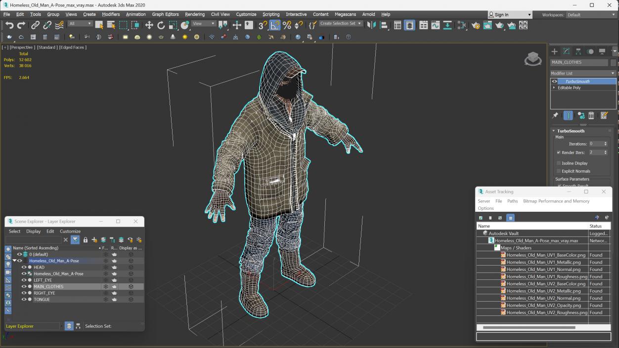 3D Homeless Old Man A-Pose model