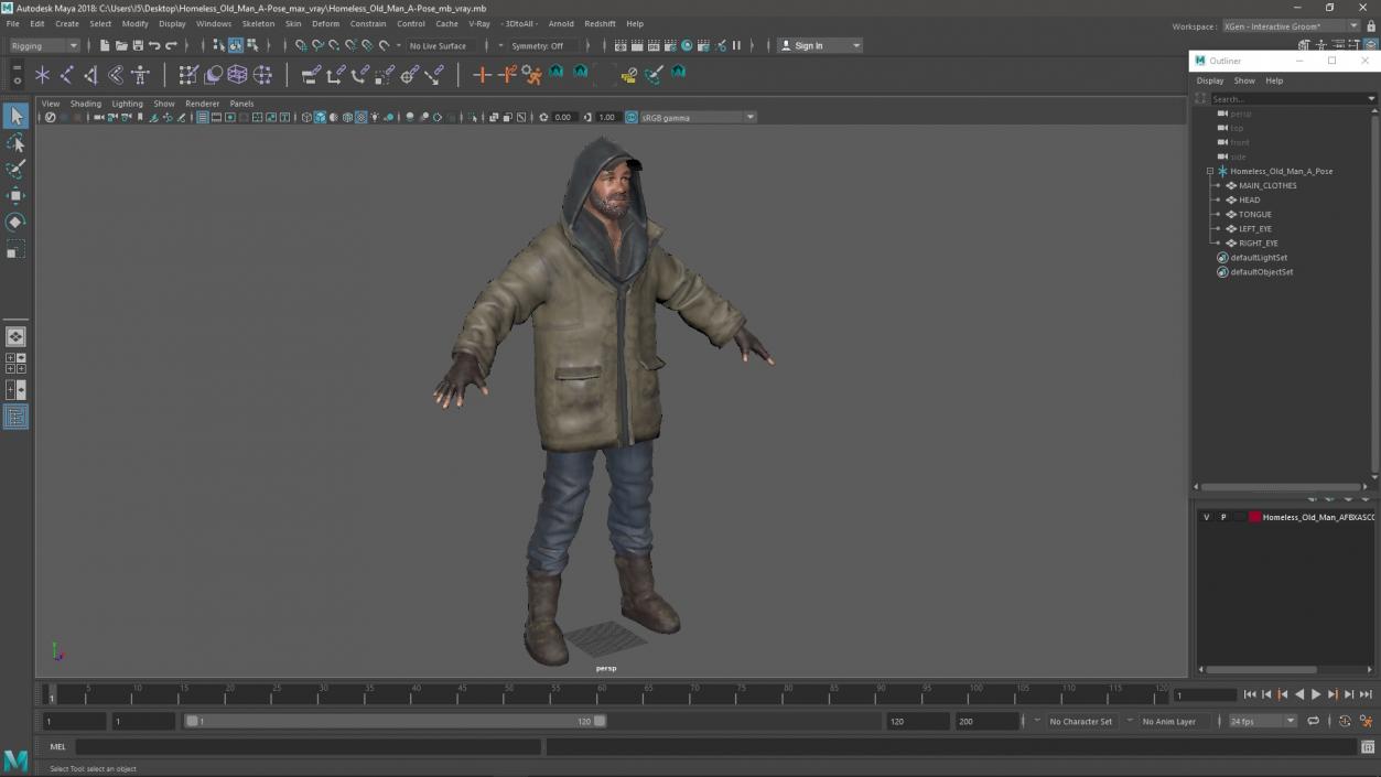 3D Homeless Old Man A-Pose model