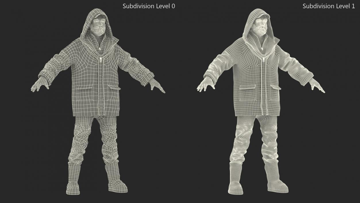 3D Homeless Old Man A-Pose model