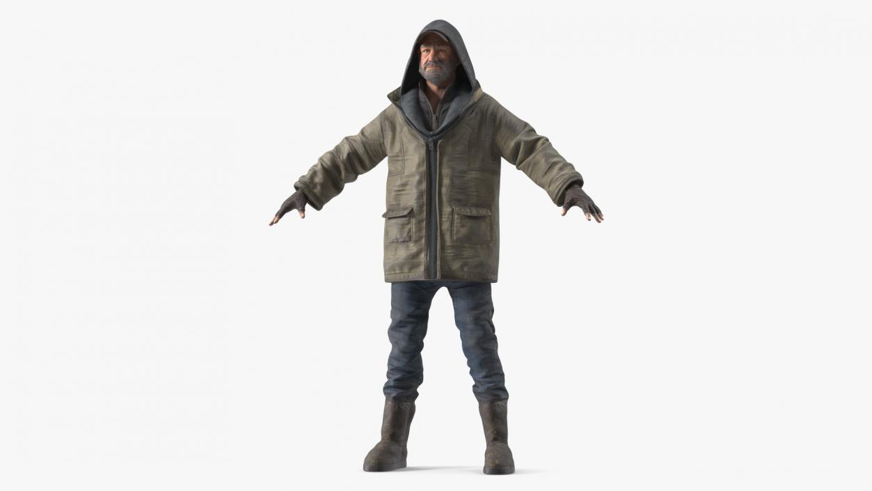 3D Homeless Old Man A-Pose model