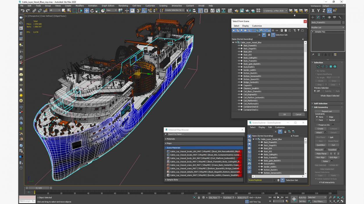 3D Cable Layer Vessel Blue model