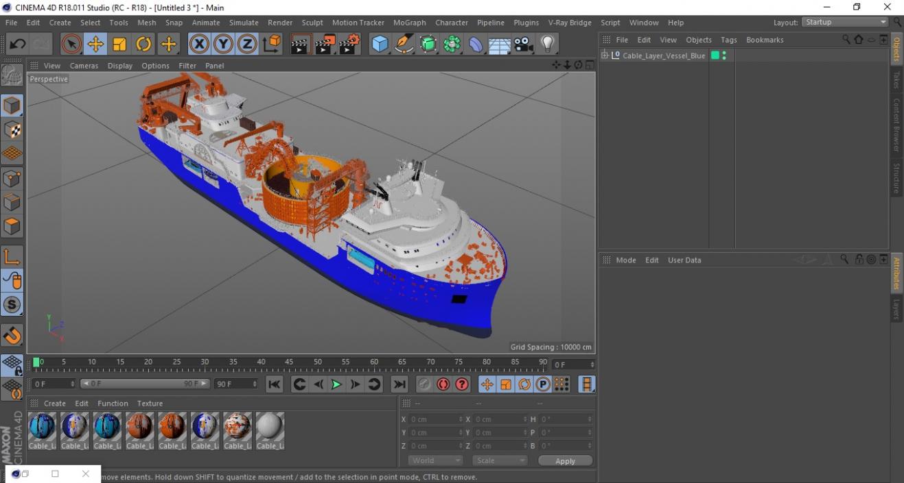 3D Cable Layer Vessel Blue model