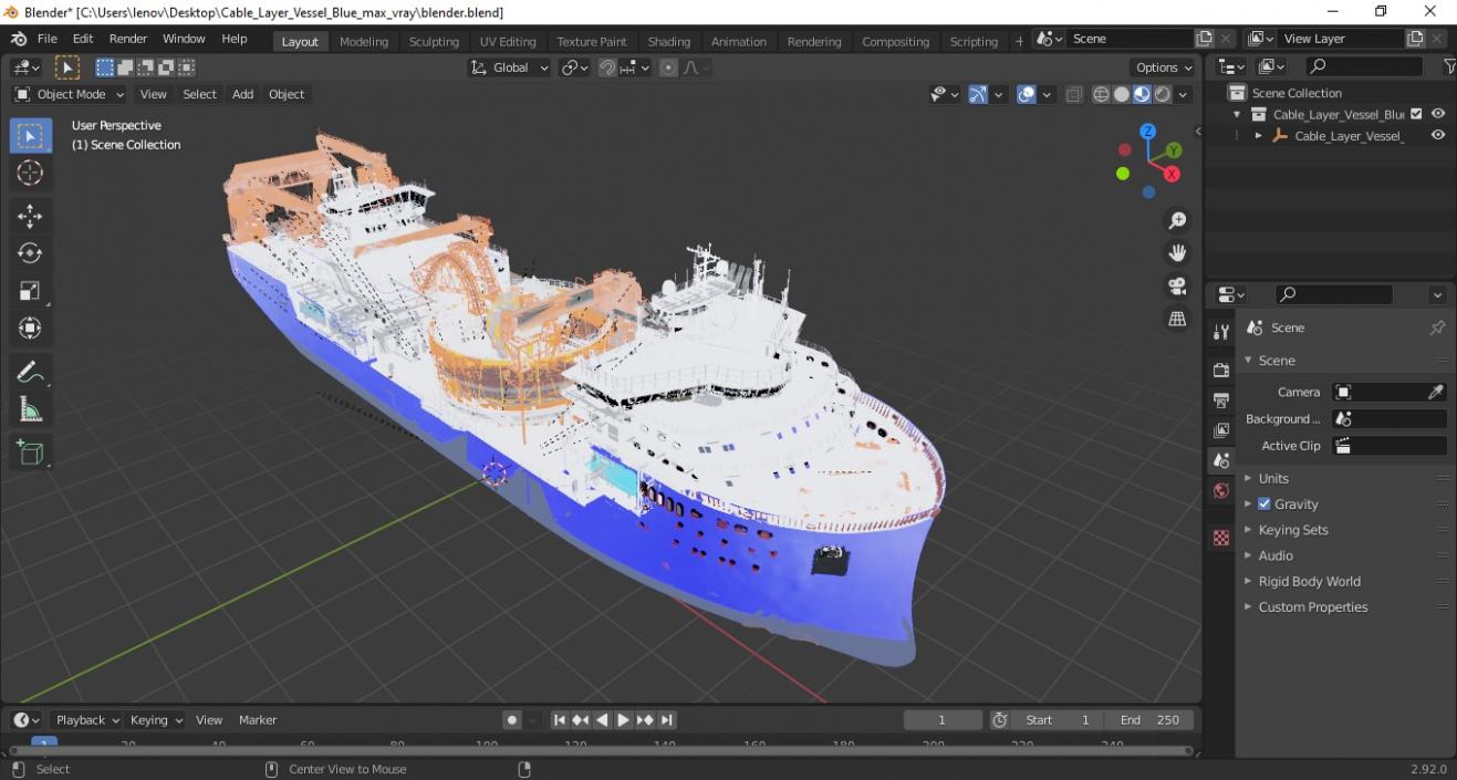 3D Cable Layer Vessel Blue model