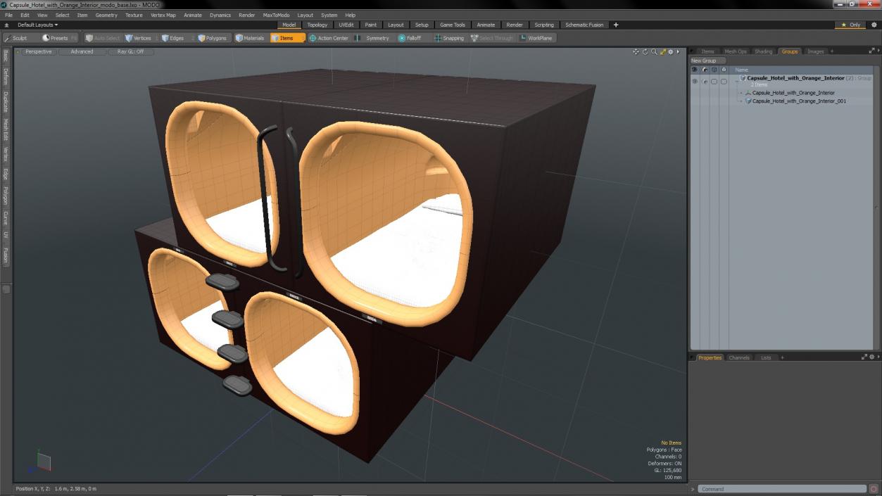 Capsule Hotel with Orange Interior 3D model