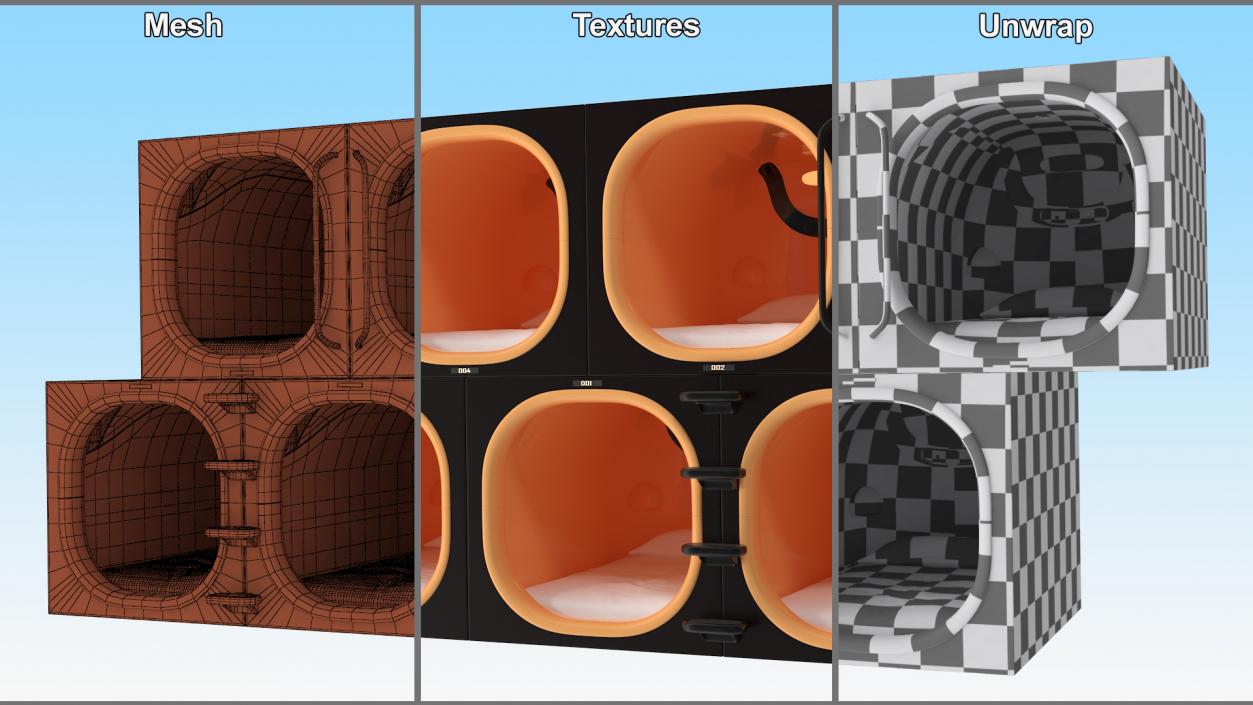 Capsule Hotel with Orange Interior 3D model