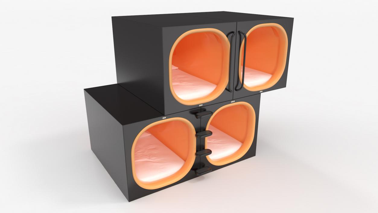 Capsule Hotel with Orange Interior 3D model