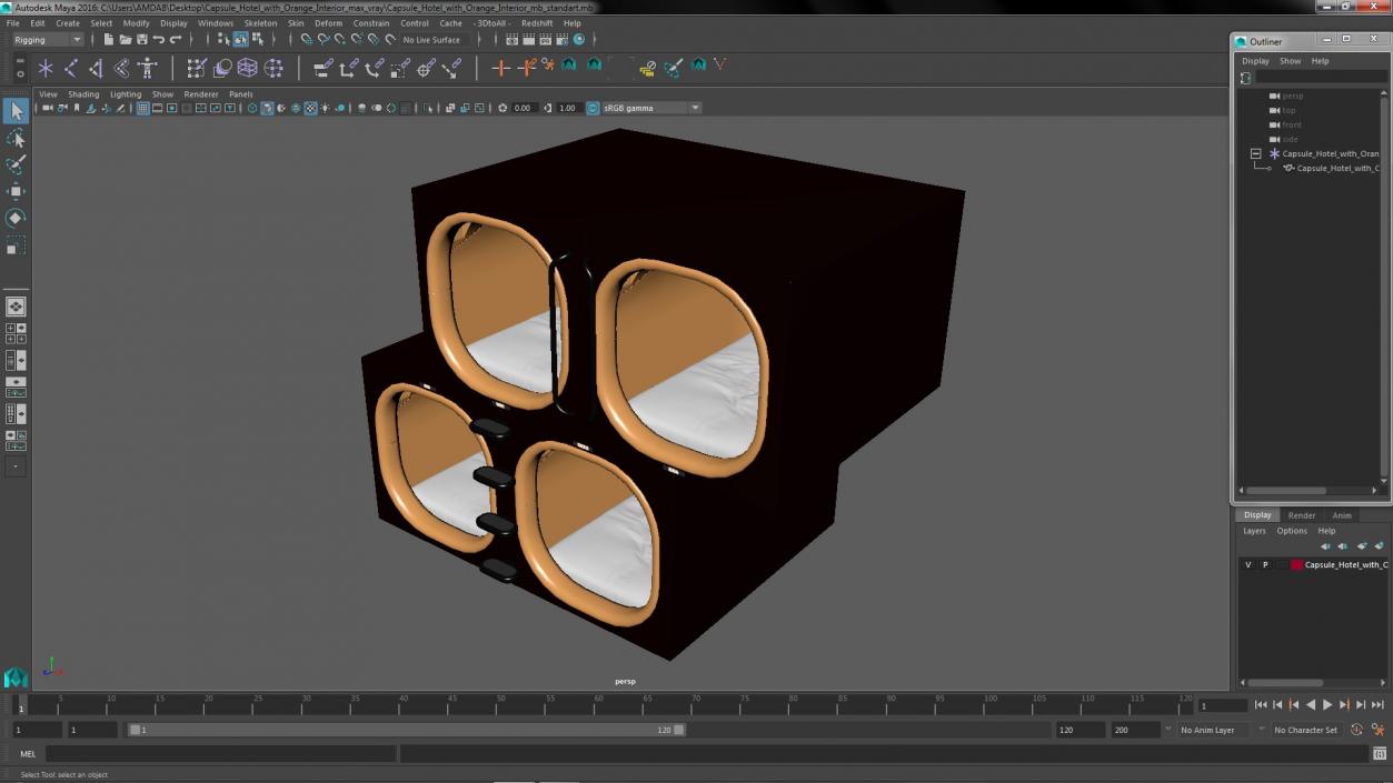 Capsule Hotel with Orange Interior 3D model