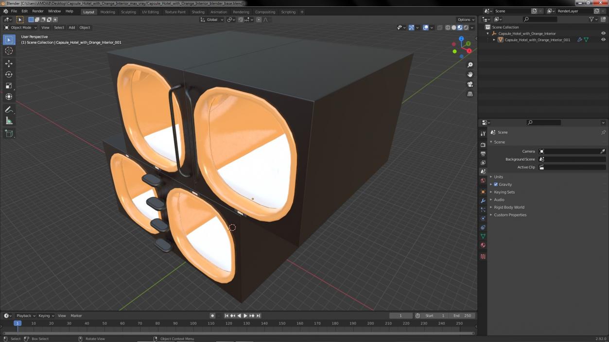 Capsule Hotel with Orange Interior 3D model
