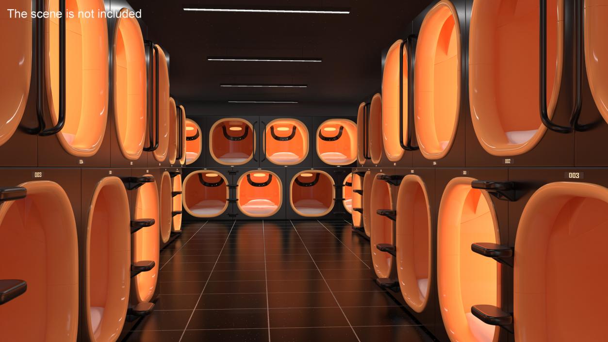 Capsule Hotel with Orange Interior 3D model