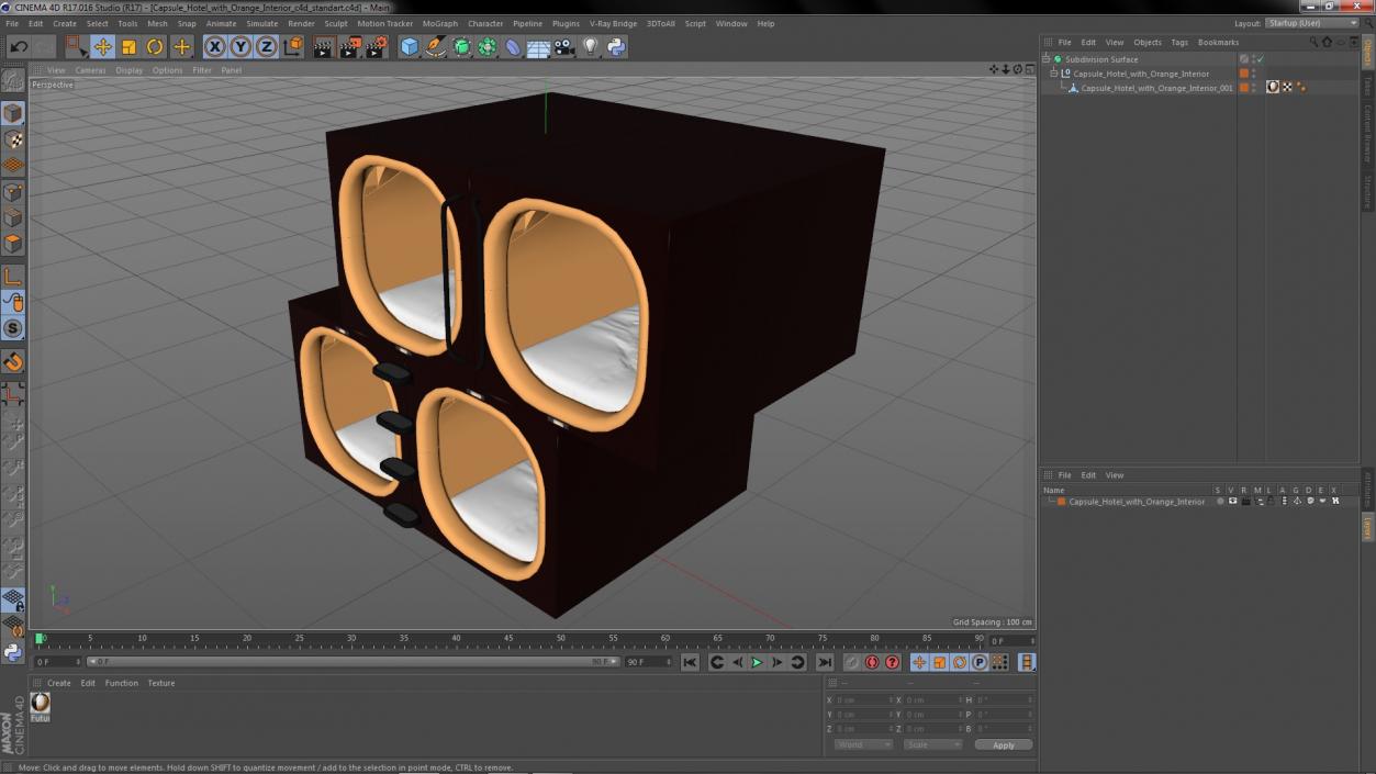 Capsule Hotel with Orange Interior 3D model