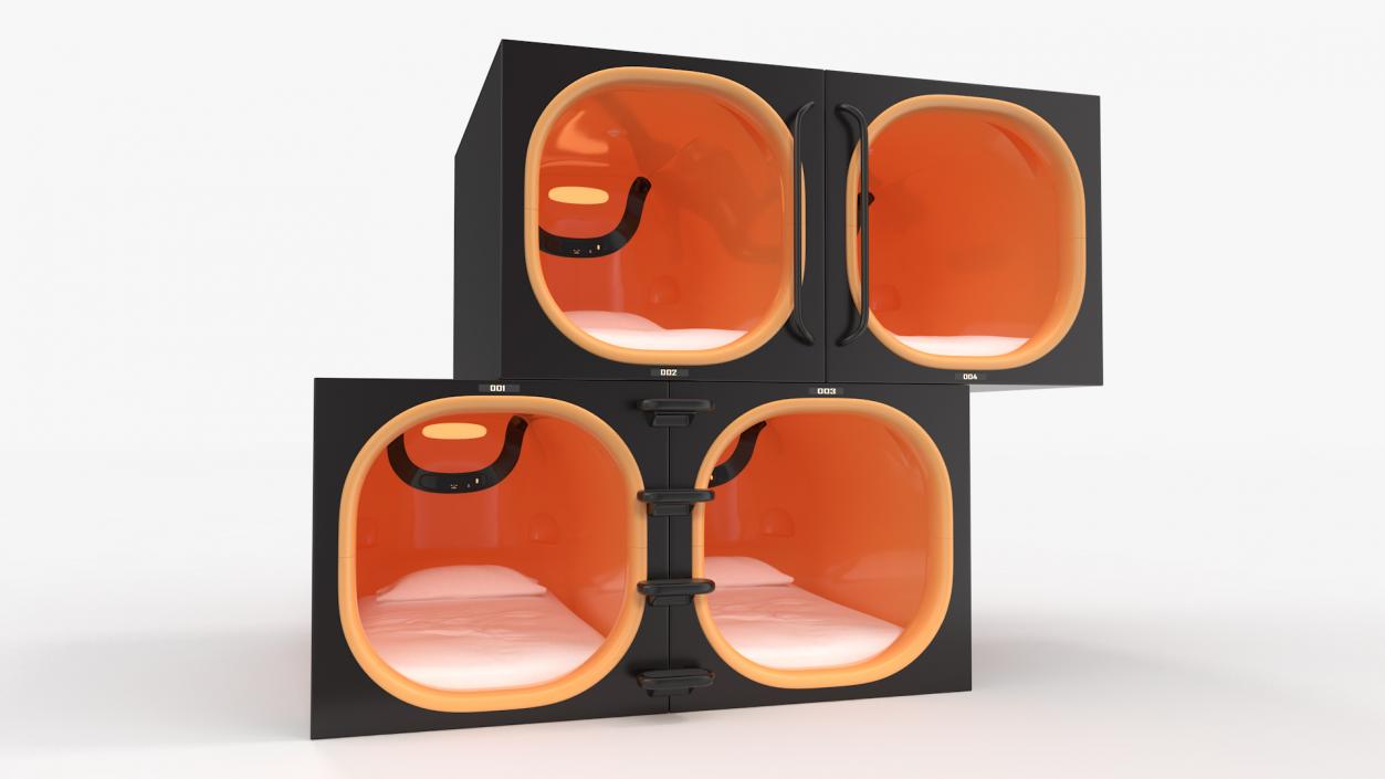 Capsule Hotel with Orange Interior 3D model