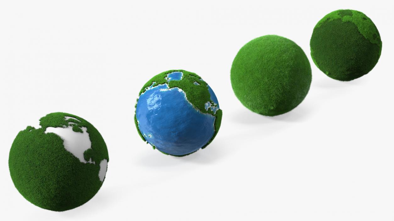 3D model Grass Stylized Earth Globes Set Fur