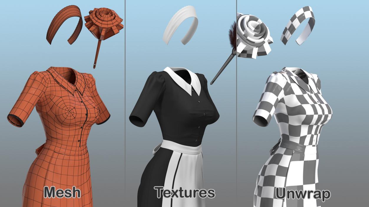 Housemaid Uniform with Feather Duster 3D