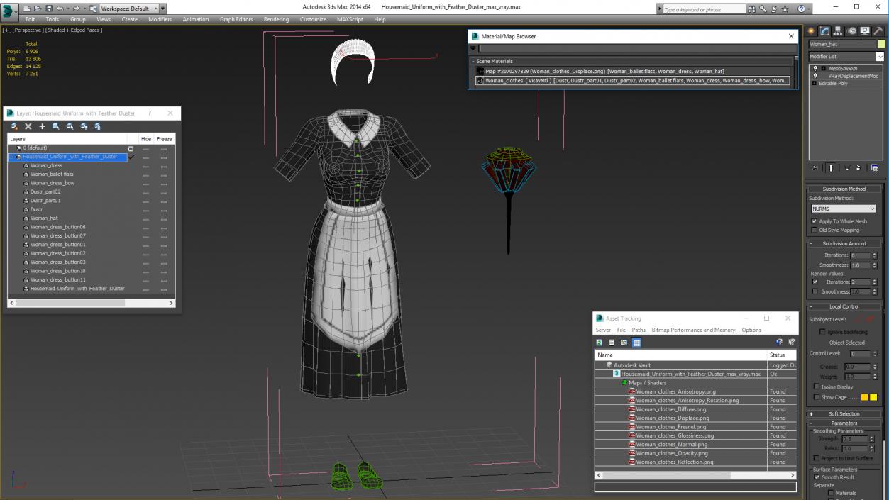 Housemaid Uniform with Feather Duster 3D