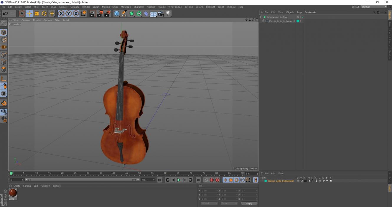 Classic Cello Instrument 3D model