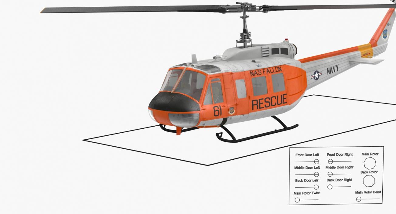 3D model US Navy Bell UH-1 Iroquois Rescue Rigged