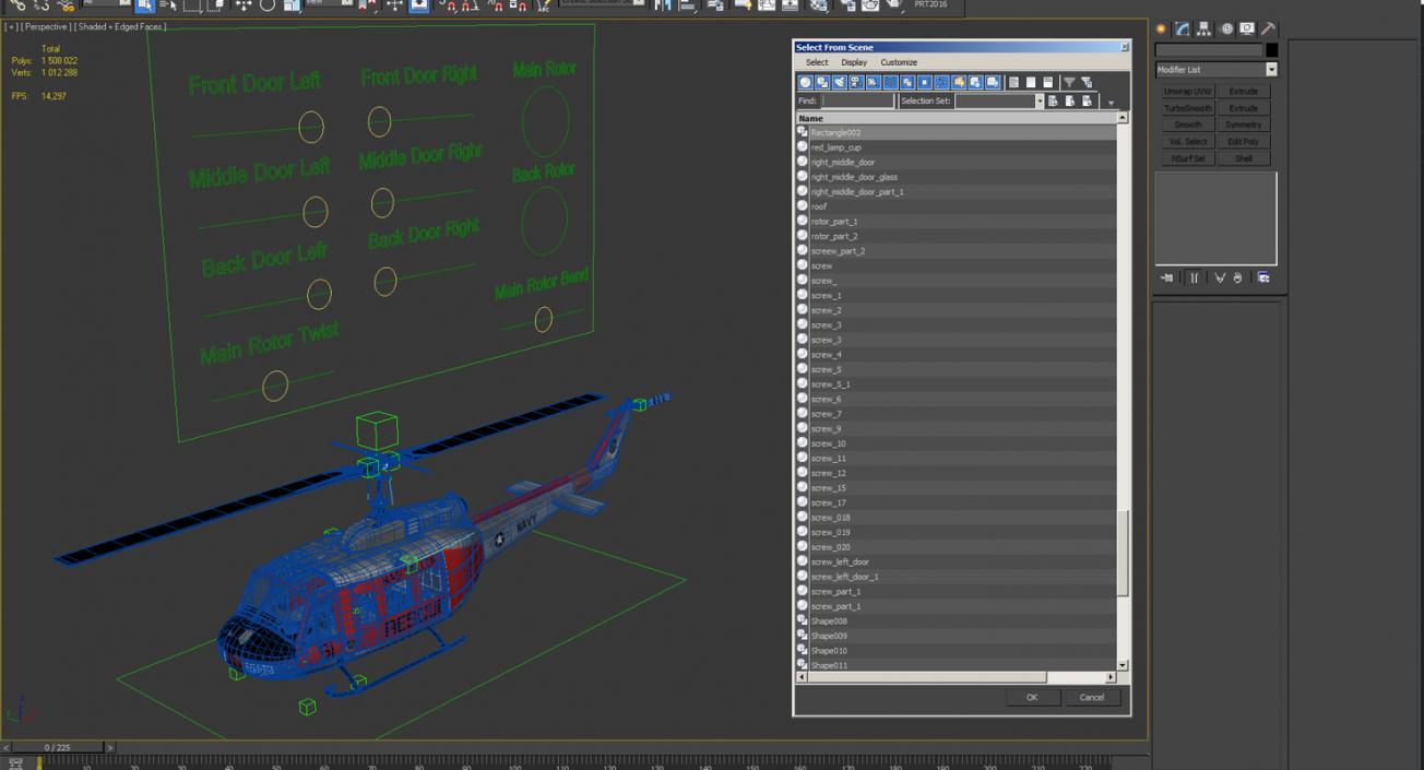 3D model US Navy Bell UH-1 Iroquois Rescue Rigged