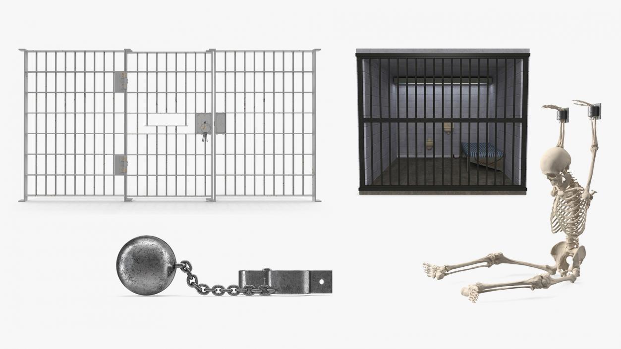 Prison Space with Male Skeleton Collection 3D