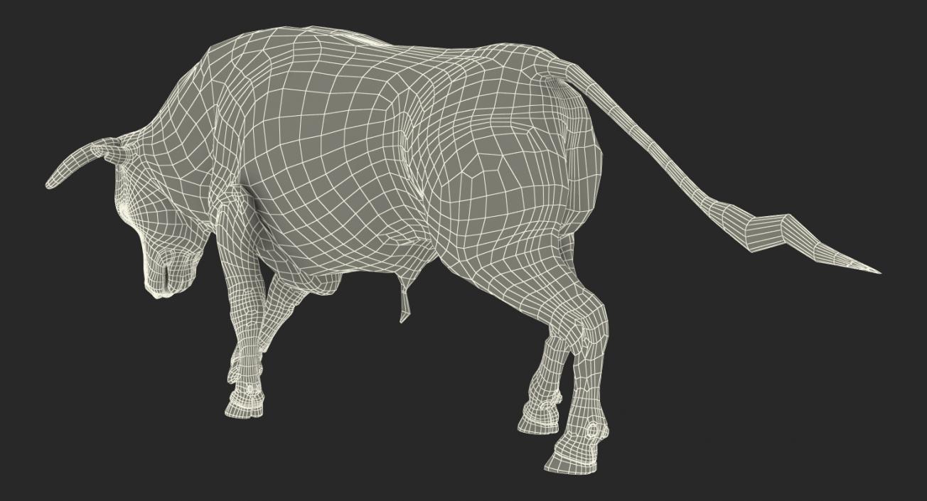 3D Bull Attacking Pose with Fur model