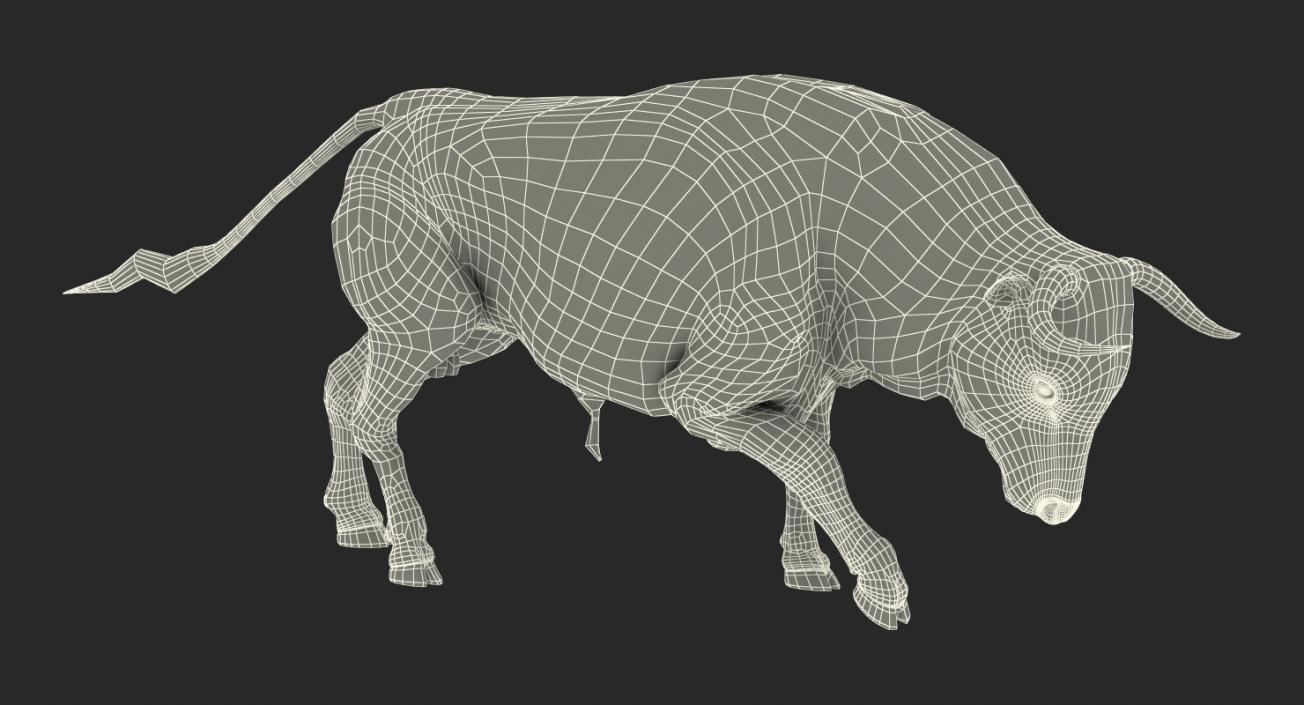 3D Bull Attacking Pose with Fur model