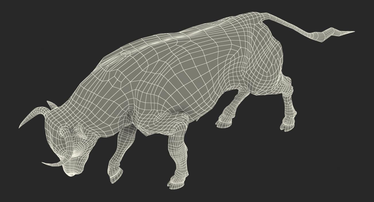 3D Bull Attacking Pose with Fur model