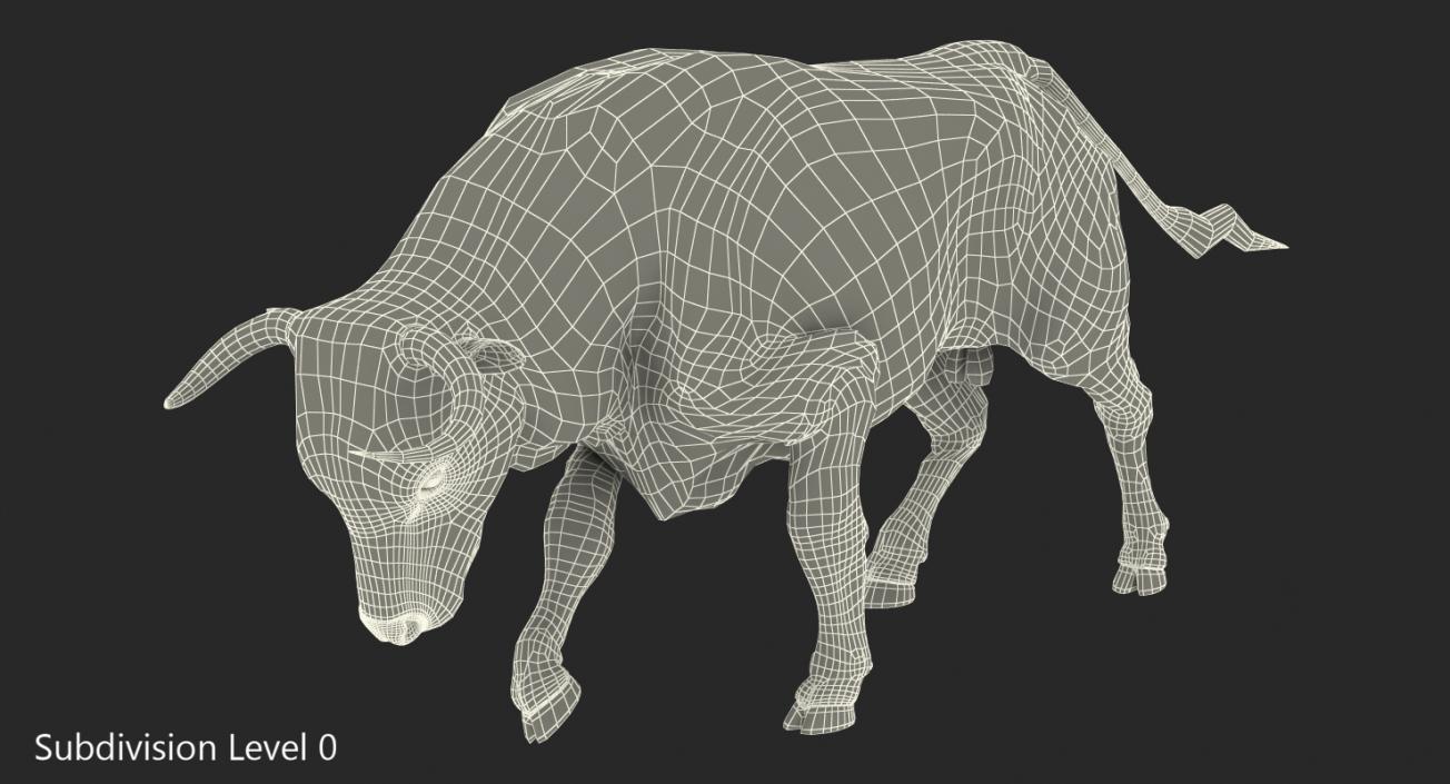 3D Bull Attacking Pose with Fur model