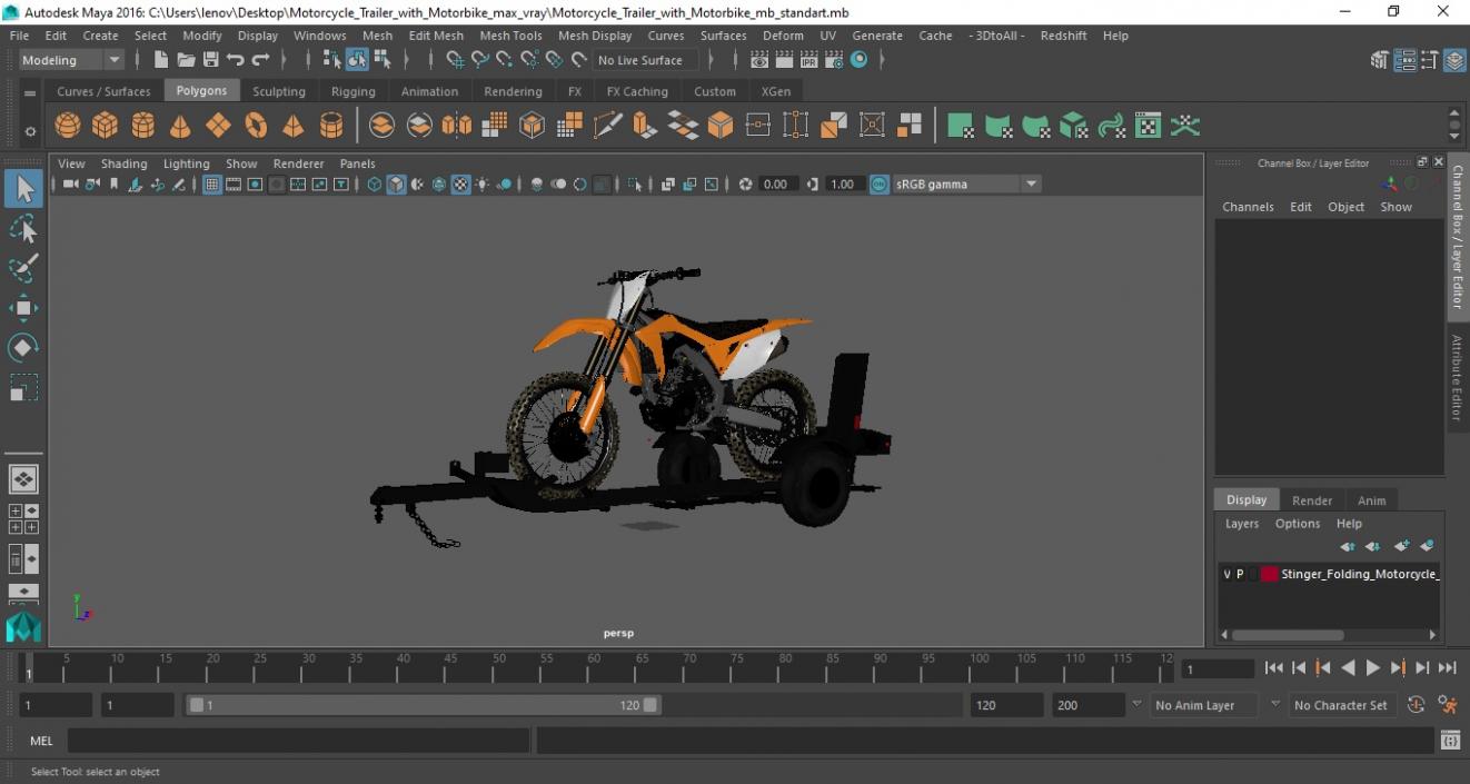 3D Motorcycle Trailer with Motorbike model