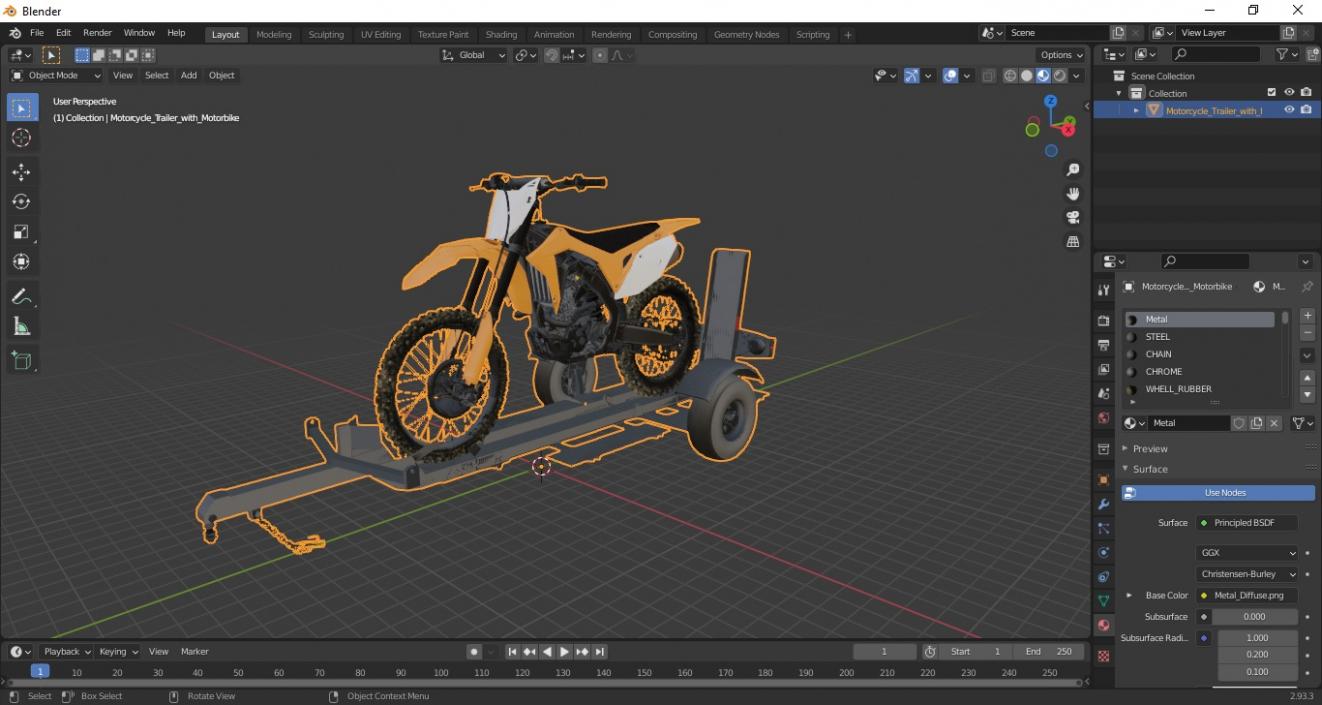 3D Motorcycle Trailer with Motorbike model