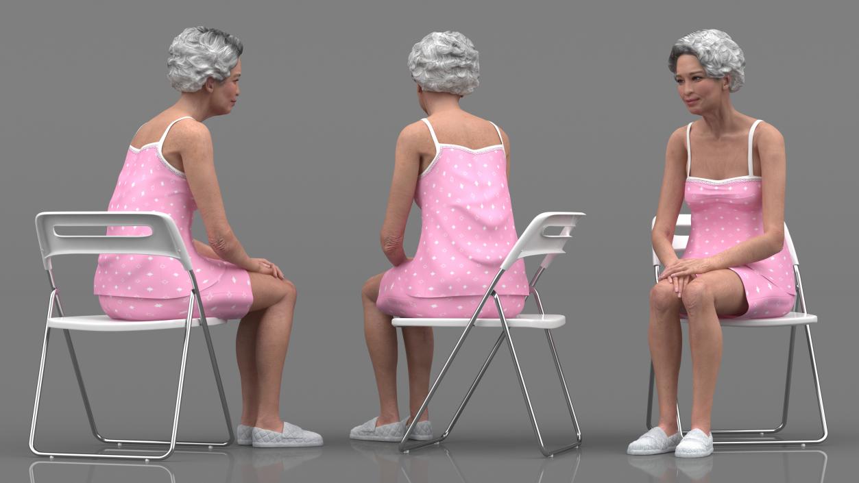 3D model Asian Old Ladies Sitting Collection