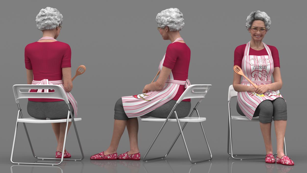 3D model Asian Old Ladies Sitting Collection