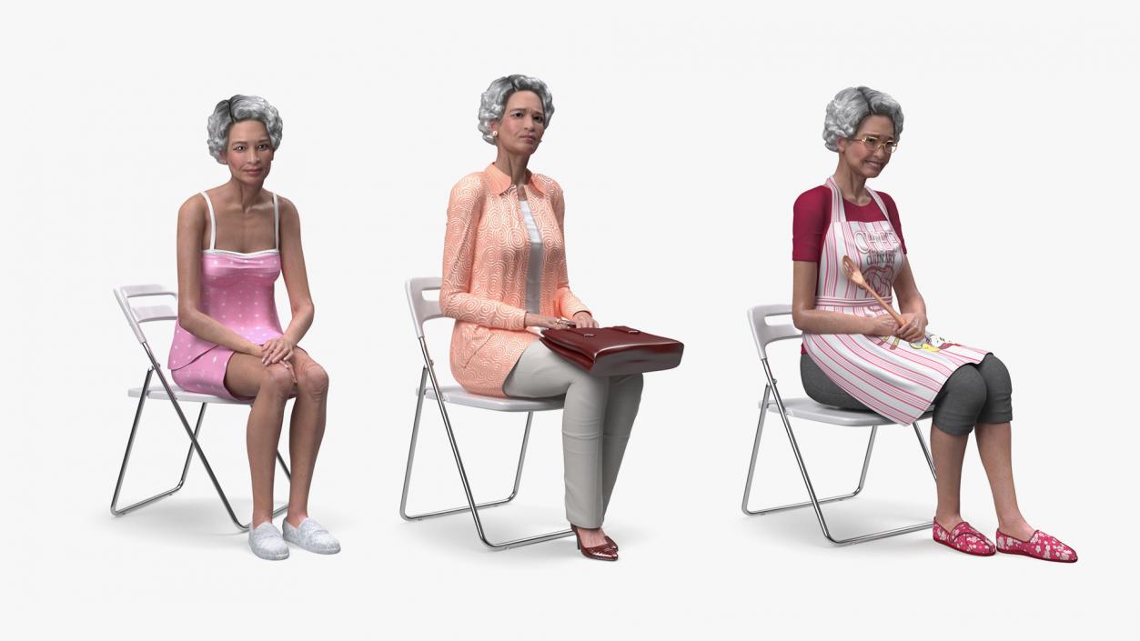 3D model Asian Old Ladies Sitting Collection