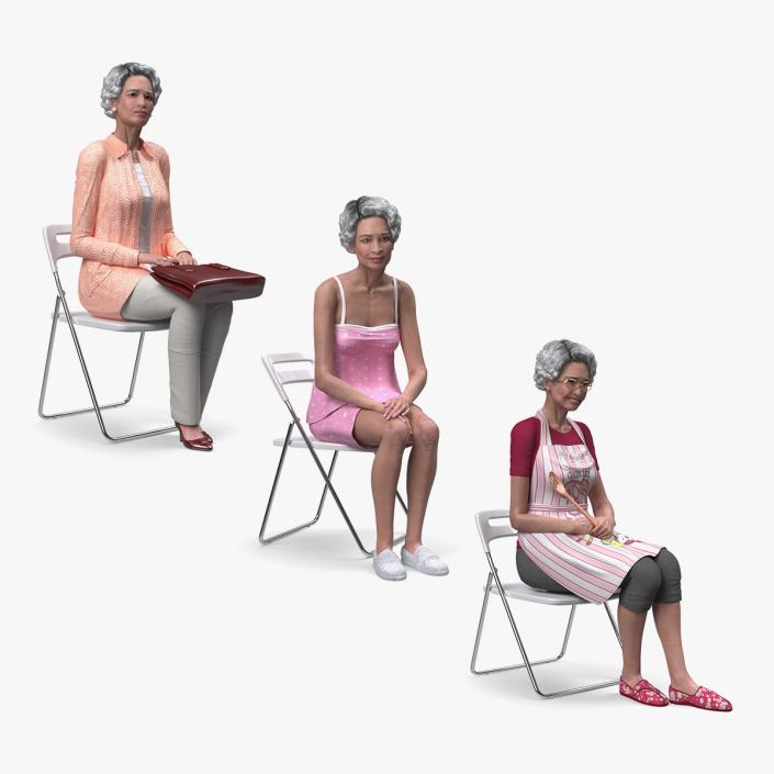 3D model Asian Old Ladies Sitting Collection