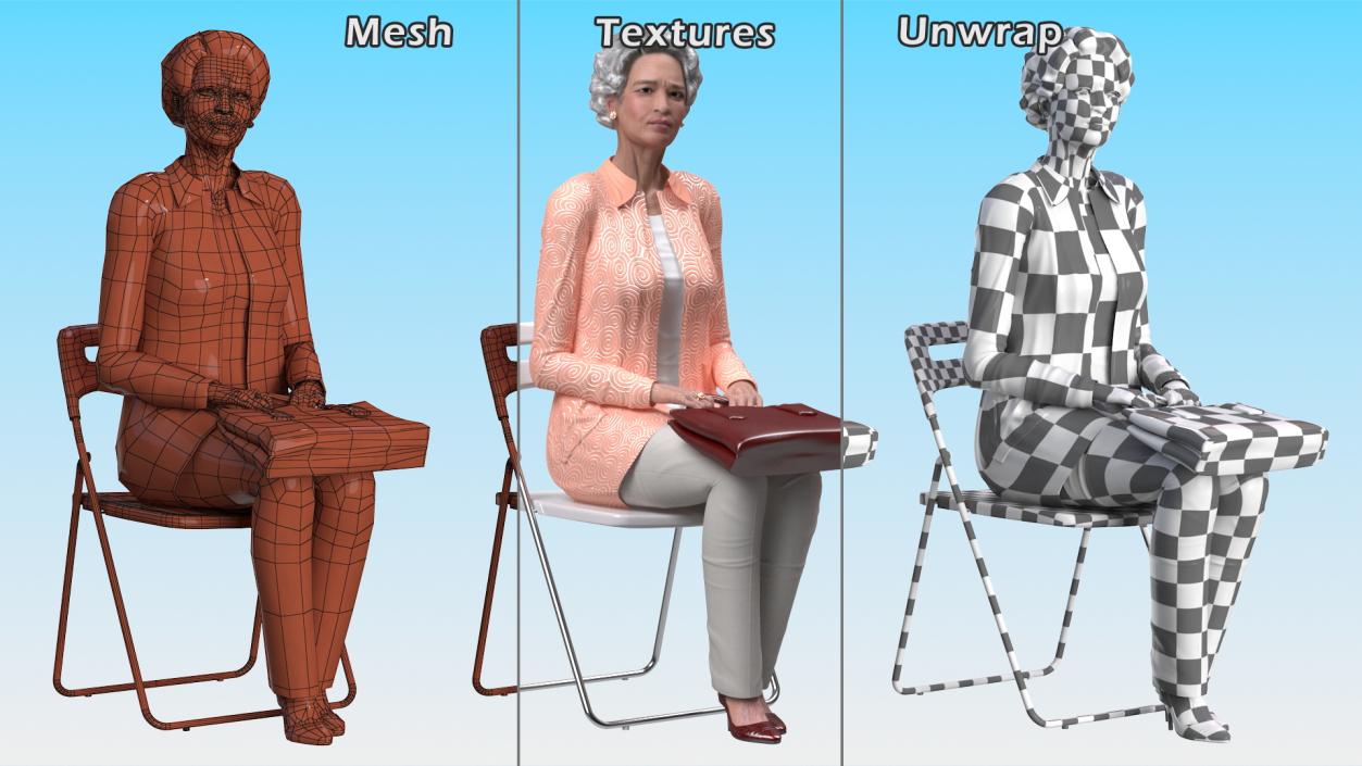 3D model Asian Old Ladies Sitting Collection