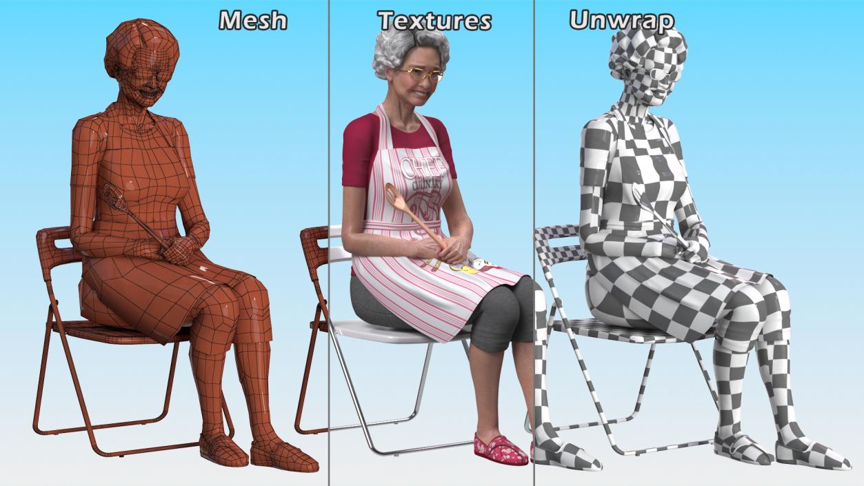 3D model Asian Old Ladies Sitting Collection