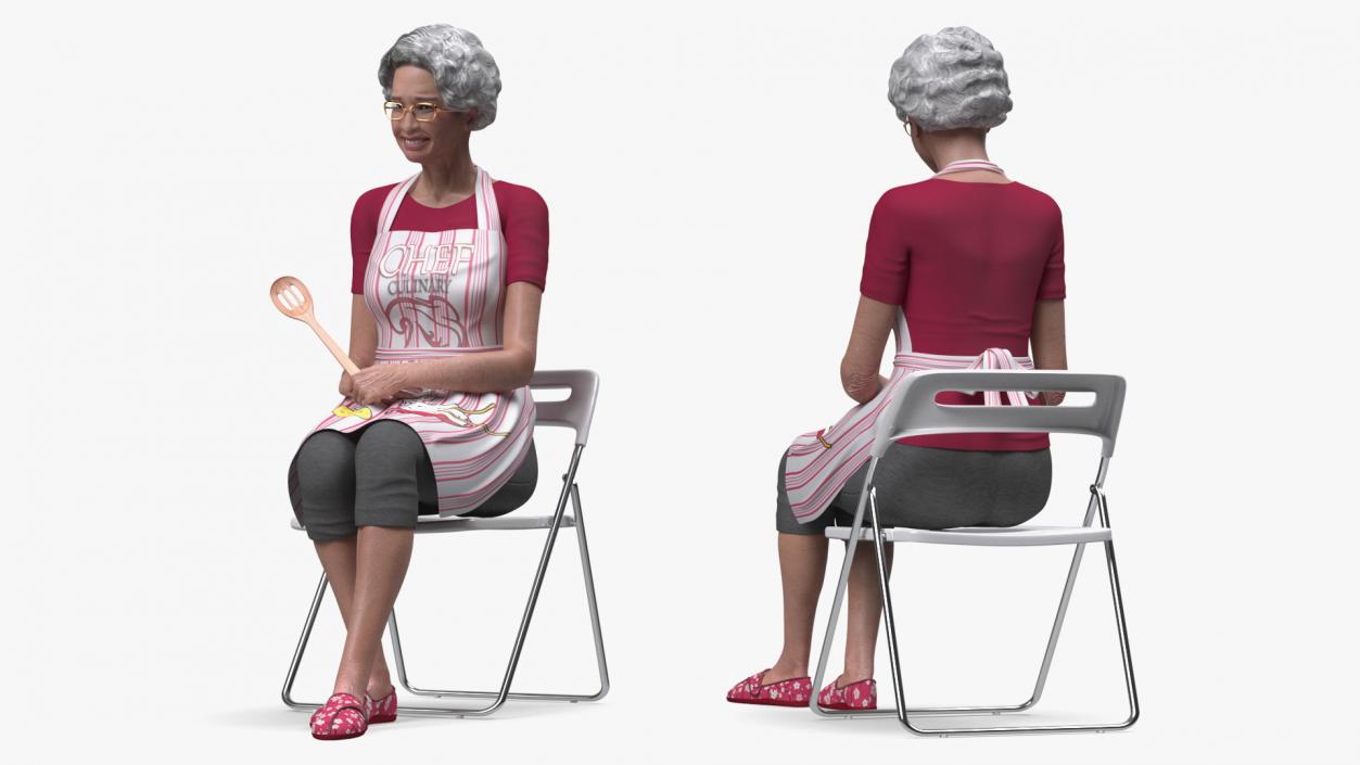 3D model Asian Old Ladies Sitting Collection