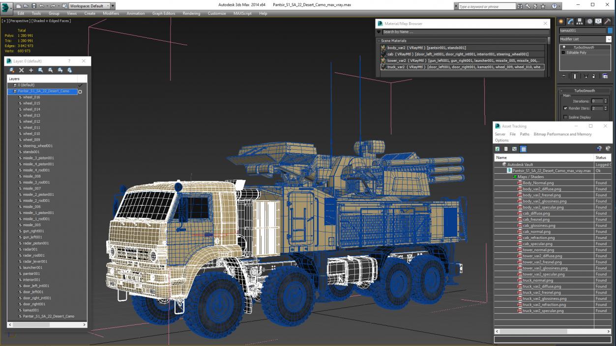 3D Pantsir S1 SA 22 Desert Camo model