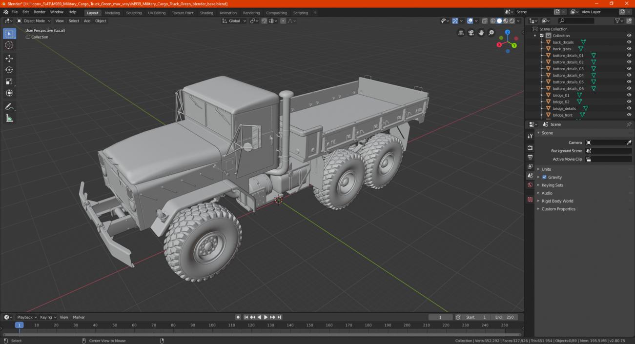 3D M939 Military Cargo Truck Green