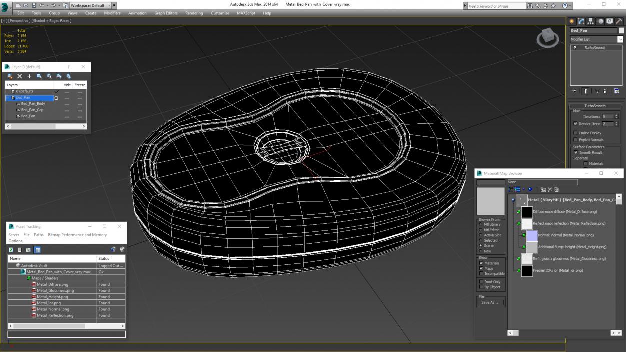 Metal Bed Pan with Cover 3D model