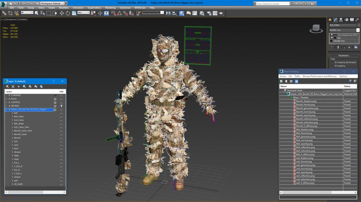 3D model Sniper with Barrett 98 Bravo Rigged