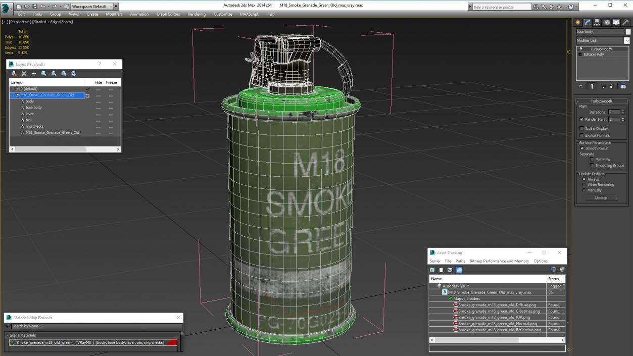 M18 Smoke Grenade Green Old 3D