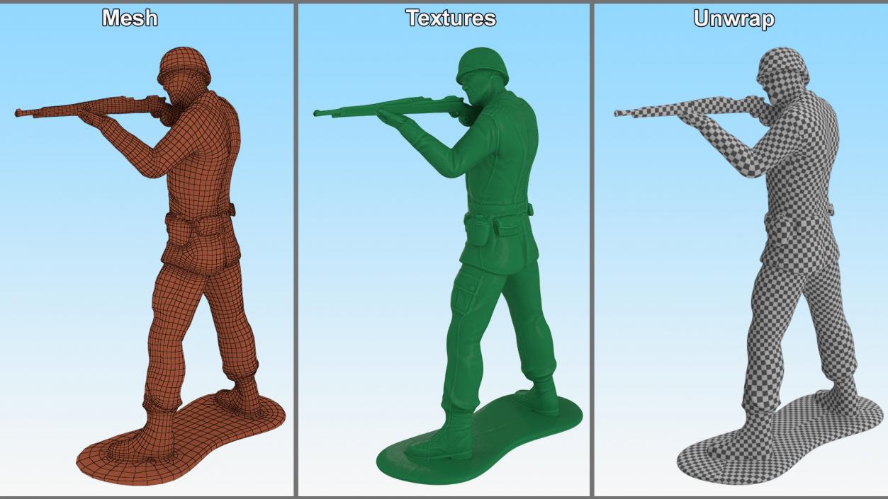 3D model Green Plastic Toy Soldier with Rifle Shooting