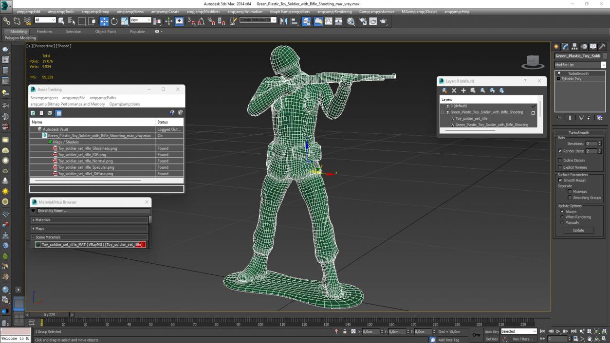 3D model Green Plastic Toy Soldier with Rifle Shooting