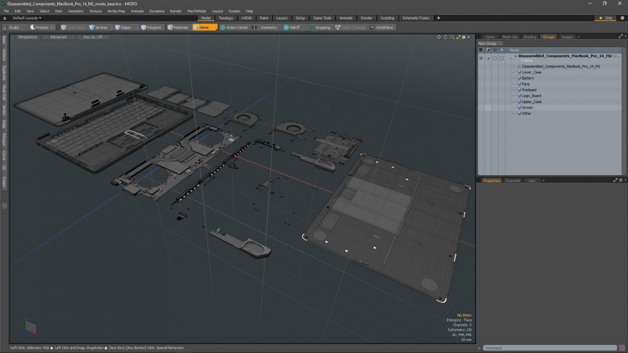 3D Disassembled Components MacBook Pro 14 M2