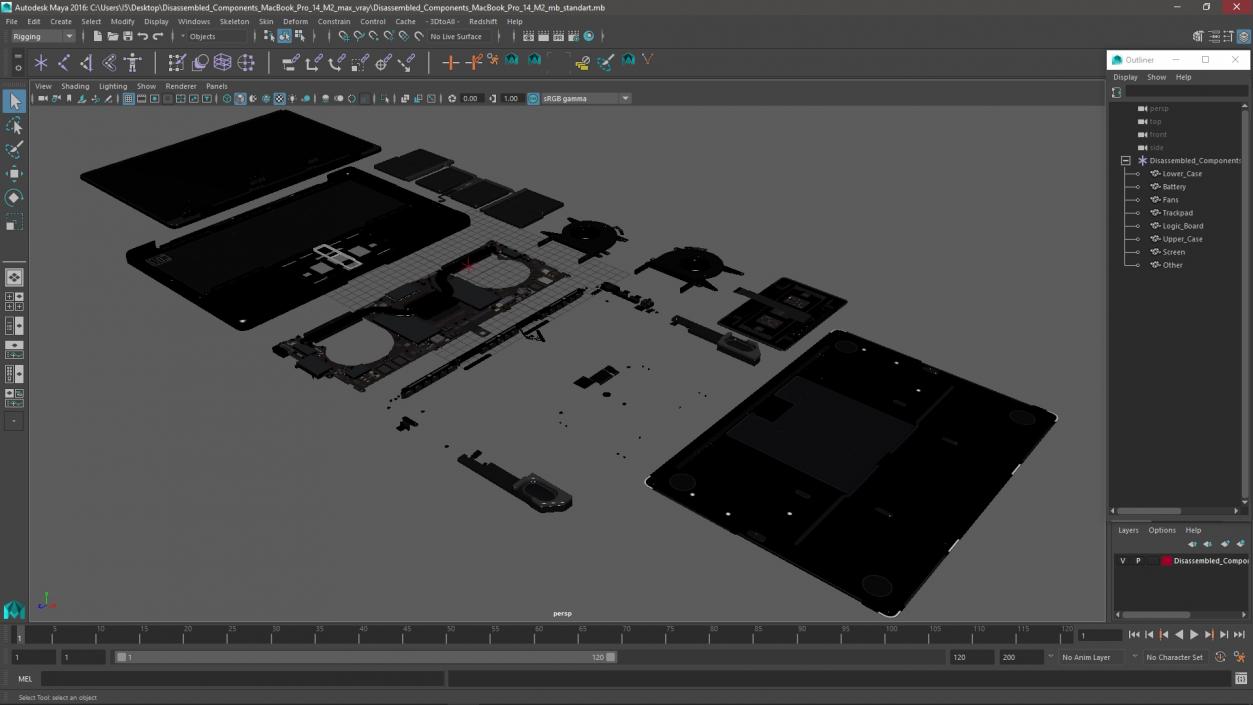 3D Disassembled Components MacBook Pro 14 M2
