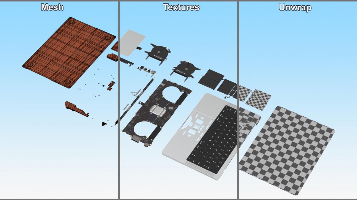 3D Disassembled Components MacBook Pro 14 M2