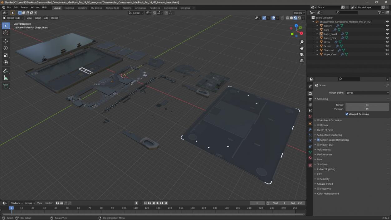 3D Disassembled Components MacBook Pro 14 M2