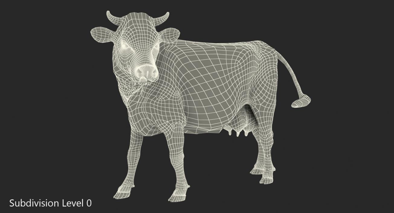 3D Red and White Cow with Fur