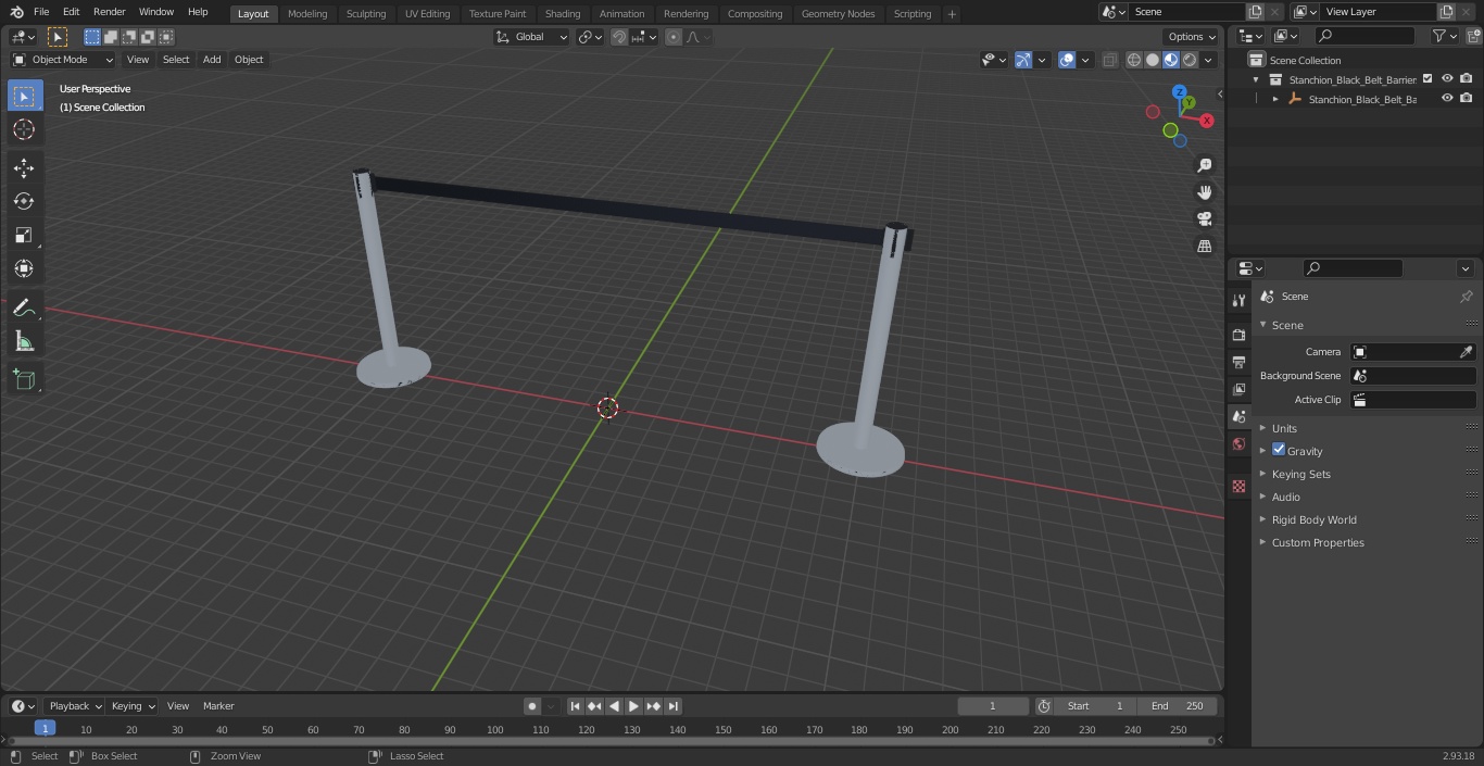Stanchion Black Belt Barriers 3D model
