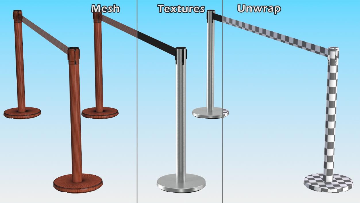 Stanchion Black Belt Barriers 3D model